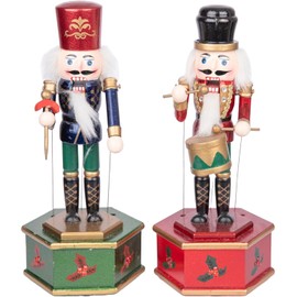 SHATCHI 30cm Musical Box Wooden Christmas Nutcrackers Soldiers Animated Clockwork Puppet Figurines Home Decoration Ornament -Supplied One