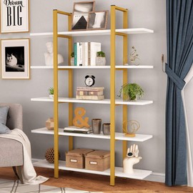 Tribesigns 5-Tier Bookshelf, Vintage Industrial Style Bookcase 72 H x 12 W x 47L Inches, Black