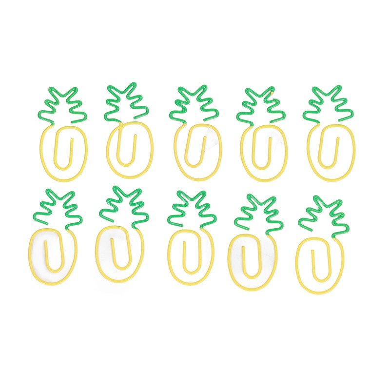 100pcs Metallic Paper Clips Green Yellow Ananas Shape Electroplating Process