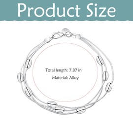 Silver Bracelet for Women,Layered Silver Bracelets, Charm Friendship Bracelets Trendy Jewelry for Ladies,Adjustable Cuff Bracelet Gift for Friend, Daughter, or for Costume Fashion Accessories