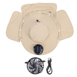 Solar Fan Sun Hat USB Rechargeable Adjustable UPF50 Waterproof Wide Brim Fishing Hat with Neck Flap for Beach Garden Outdoor Sports Khaki