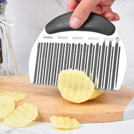Potato Crinkle Cutter, Stainless Steel Potato Chipper Chip Cutter, Potato Cutter French Fries Vegetable Cutter and Fruit Slicer (Black)