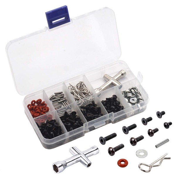 Vgoohobby Special Repair Tools Kit Screws Box Set M3 Flat Washer Body Clips Pins Compatible with Traxxas HSP HPI Redcat Axial 1/8 1/10 RC Car Truck (240/lot)