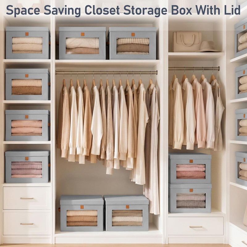 DIMJ Storage Bins with Lids - 6 Pack Front Opening