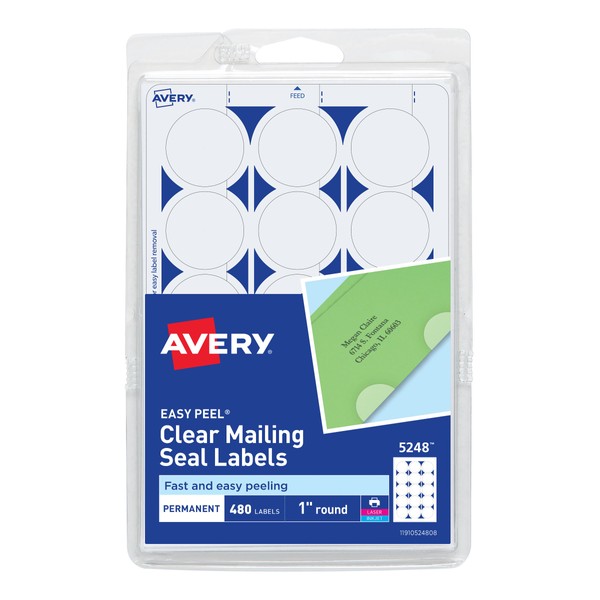 Avery Mailing Seals, 1" Round Labels, Clear, 480 Printable Mailing