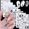 Black and White Nail Art Stickers, Flowers Butterfly Moon Stars