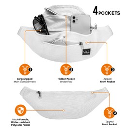 Vibe Festival Gear Fanny Pack for Men Women - Solid Color - White Fanny Pack - Cute Waist Bag for Festival Rave Hiking Running Cycling