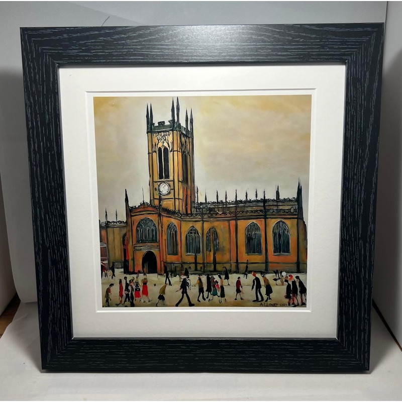 Greetingles Lowry-Style 12"/31cm Square Framed Print. Beautiful Black Ash Frame