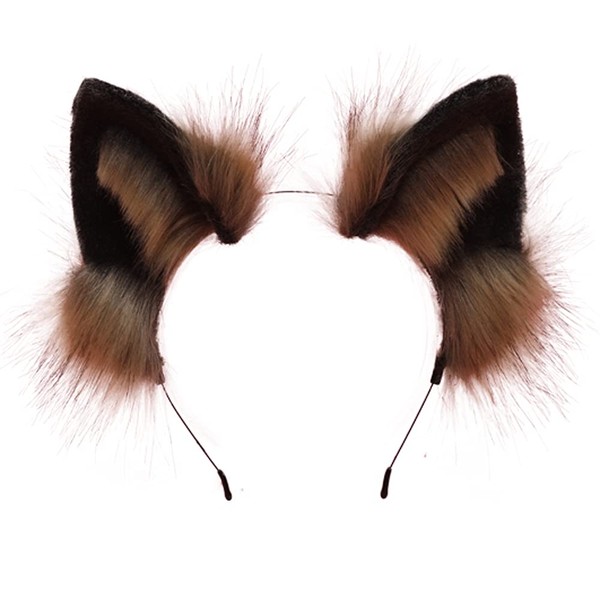 VIGVAN Handmade Wolf Fox Ears Animal Cosplay Cute Head Accessories for Halloween (Wolf Brown Black)