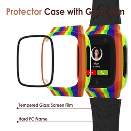 Simpeak 4-Stück Schutzhülle Kompatibel mit Xplora X5 Play Kids, PC Harte Hülle Kratzfest Gehäuse mit Gehärtetem Displayschutz Anti-Fall Schutz Zubehör, Transparent, Schwarz, Blau, Regenbogen