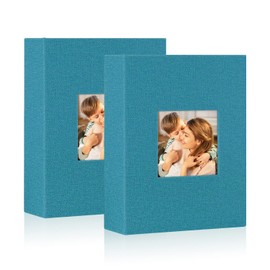 Lanpn Photo Albums 7x5 Pockets, Linen Slip in Top Loading Photo Album Holds 50 Portrait 13x18cm Pictures (Teal, 2 Packs)