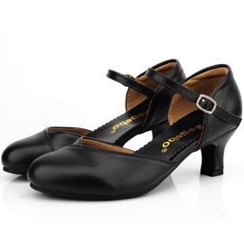 Women's Ballroom Salsa Latin Dance Pumps Wedding Ankle Strap Heels Character Shoes, Black 6 M US