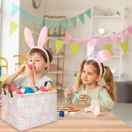 FXOLCSHE Rectangular Easter basket,Girl Easter basket,Nursery Hamper,Kids Toy Storage Basket for baby Bedroom,Kids Storage Bin,Toy Gift Organizerm,Home Decor(Pink Easter)