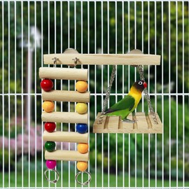XICEN Bird Perches Toys Set Cage Accessories Parrot Nature Wooden Playground Hanging Standing Platform Play Stand with Swing Ladder for Lovebirds, Parakeet, Conures, Budgie and Other Small Animals