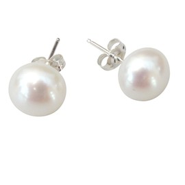 StunningBoutique Large Cultured Freshwater pearl 10mm (925) Sterling Sivler White Pearl Stud earrings, presented in an attractive gift Box