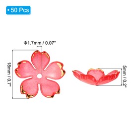 PATIKIL 50pcs Floral Spacer Beads Gold Plated 5 Petal Gradient Acrylic Cherry Blossom Beads Bracelet Earrings Necklace Jewelry Making DIY Craft Red Gradient