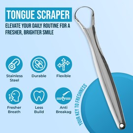 Tongue Cleaner,Tongue Scraper Cure Bad Breath,Tongue Cleaners Stainless Steel,Tongue Scrapers for Adults & Kids Fresher Breath in Seconds by AARAM (Black and red) (Silver, Single Small Tongue Cleaner)