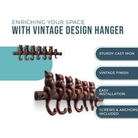 Comfify 7 Cats Wall Hook Rack – Decorative Vintage Design with 7 Hooks – Cast Iron – Wall Mounted – 12"x4" – Copper & Black