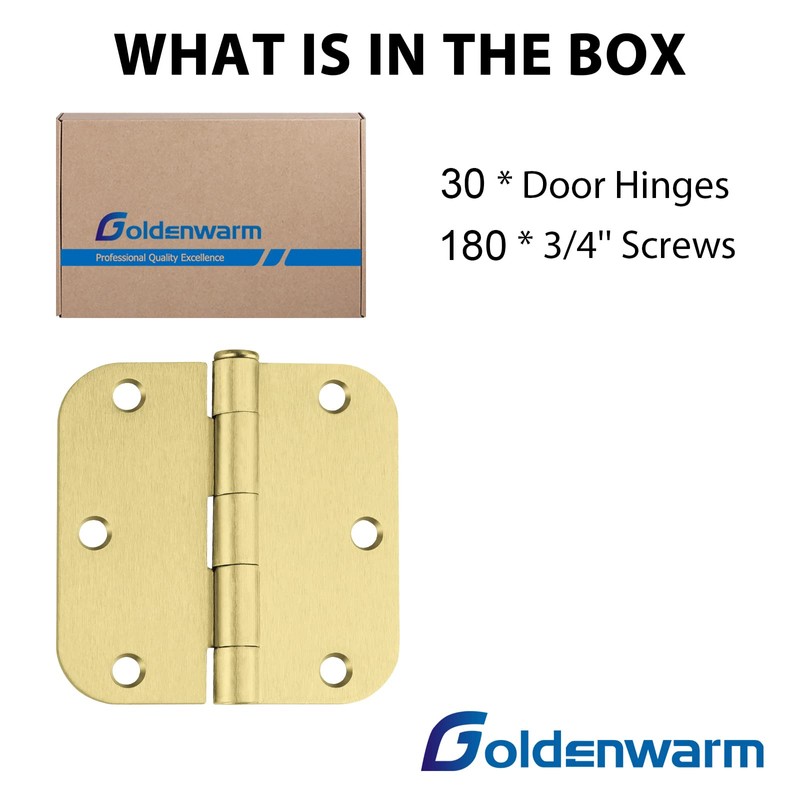 goldenwarm 30-Pack 3.5 Inch Door Hinges - Polished Brass Interior
