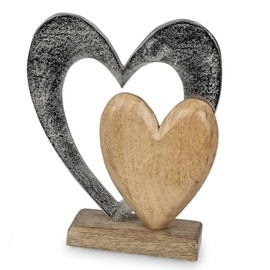 Formano Wooden Heart Metal Heart 25 x 21 cm Love Wedding Wooden Decoration Metal Decoration