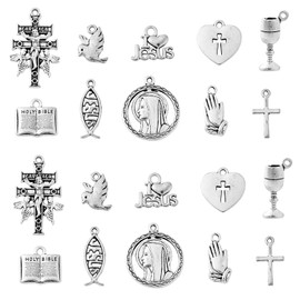 UR URLIFEHALL 100 Pcs Tibetan Christian Theme Jesus Fish Charms Cross Holy Bible Religious Charms for Bracelet Necklace Earrings Jewelry Making
