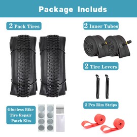 SIMEIQI 2 Pack Bike Tires and Tubes 26"x2.1" Mountain Replacement Bicycle Tyres with 2 Rim Strips Glueless Patches Kit for Commuter Bicycle