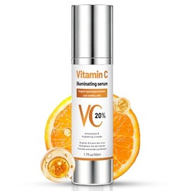 Suero de vitamina C para cara, suero de vitamina C al 20% para piel madura y envejecida, suave suero facial antienvejecimiento con ácido hialurónico, vitamina B5 para líneas finas, arrugas y tono