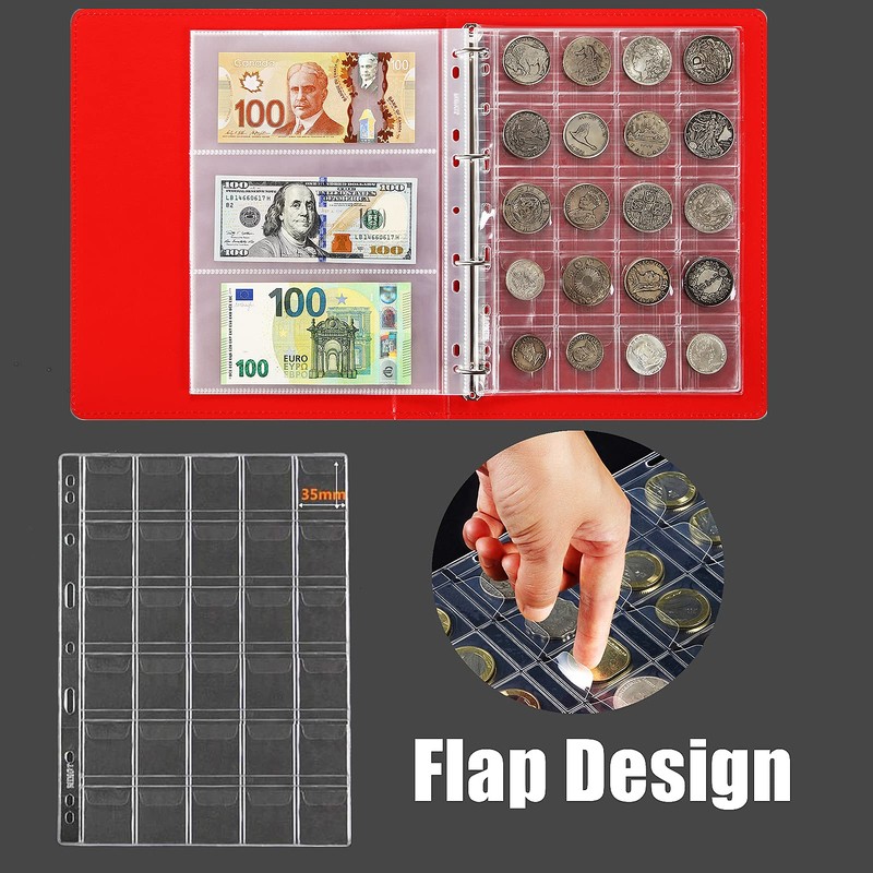 MUROAD 30-Pocket Coin Sleeves for Collectors,Coin Collection Sheets Pocket fits