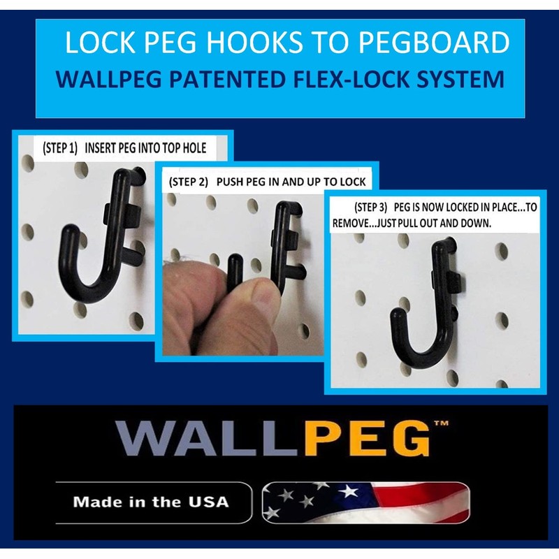 WallPeg 100Pcs Pegboard Accessory Peg Hook Set – Durable, Self-Locking