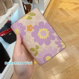 Coach NWT Coach Medium Corner Zip Wallet CBO31 Purple Pink Floral Canvas Silver/Sand