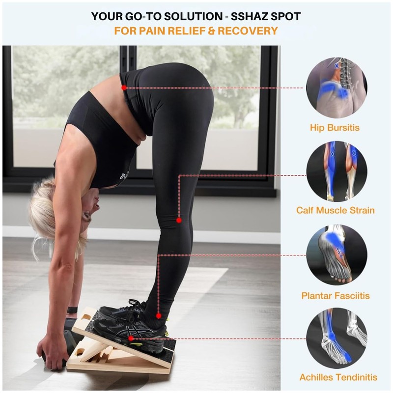 SSHAZ SPOT Professional Wooden Slant Board for Calf Stretching, Portable