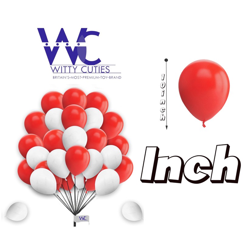 Round White & Red Balloons - 25 Pack, 10 Inch