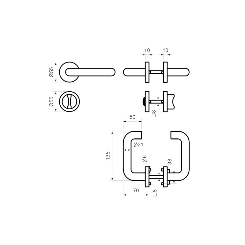 Alpertec Plastic R for Bathroom Doors with Locking Latch Including