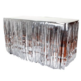 Fantasias Miguel Mylin Falda para Mesa de Foil Con Tira Adhesiva para Fácil Manejo, Decora e Impresiona en Tus Eventos y Fiestas, Tamaño: 74cm Alto X 4m Largo, Color Plata