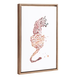 Kate and Laurel Sylvie Beaded Boho Tiger Vintage Framed Canvas Wall Art by Viola Kreczmer, 18x24 Gold, Brushstrokes Animal Art for Wall