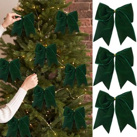 Ohapishop 15 Pcs Velvet Bows for Christmas Tree - 6 Inch Vintage Velvet Ribbon Christmas Bows for Gift Wrapping Xmas Tree Topper Bow Ornaments for Garland Wreath Bows Decor (Dark Green)