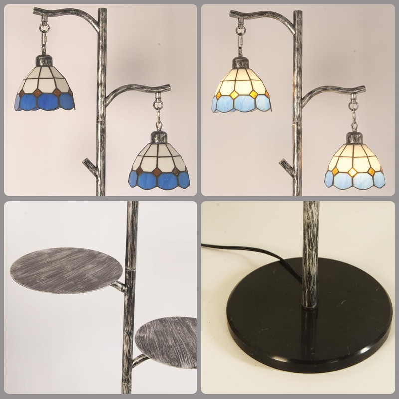 beaysyty Tiffany Style Stained Glass Retro Floor Lamp with Tray,