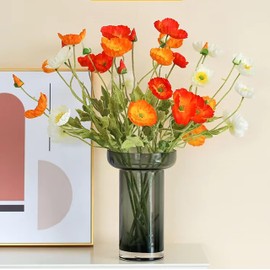 LILOCOO 6pcs Artificial Poppy Flowers Silk Fake Poppy Flowers Spring Flowers Real Touch Flowers with Stems Faux Poppy for Home Table Centerpieces Floral Arrangement Wedding Bouquet Mixed Decoration