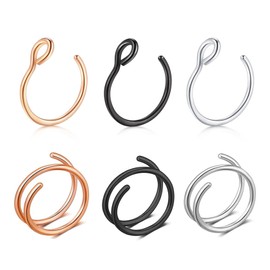 WITUONE LAIMALA 20G Double Nose Rings for Single Piercing Nose Hoop, Twist Nose Ring Hoop for Women, 8mm Fake Nose Ring Hoop for Faux Lip Septum Fake Nose Rings Set Clip on Non Pierced Hoop,Style 1