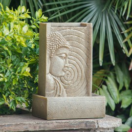 ESPIDOO Buddha Outdoor Water Fountain: Stone Carved Oriental-Style Decor with LED Light for Garden, Patio, or Lawn - Tranquil Spiritual Atmosphere Creation for Meditation Enthusiasts