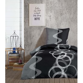 Leonado Vicenti Microfibre Bed Linen 135 x 200 cm Duvet Cover Bedding Black Grey Circles 2-Piece