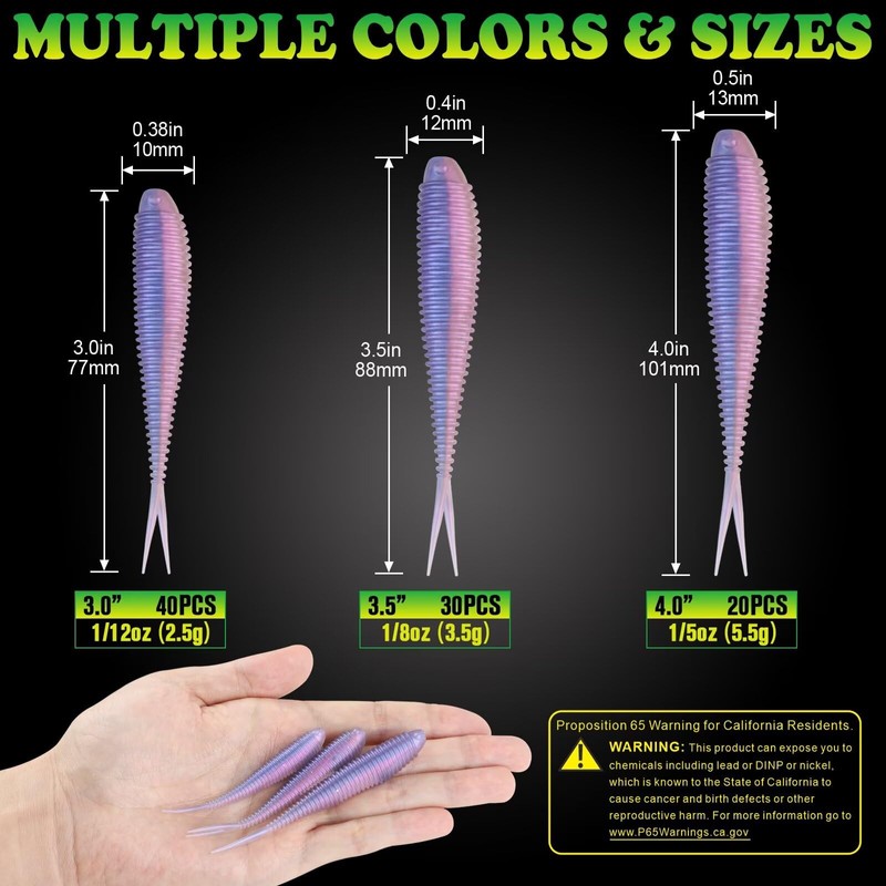LUCKYFISHING Soft Plastic Baits Forked Tail Fishing Soft Bait for