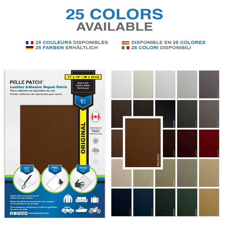 Pelle Patch - Leather Adhesive Sheets - 25 Colors Available
