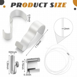 Dunzy 10 Pcs Picture Rail Hanging System Kit Picture Rail Hooks Molding Hangers with Invisible Nylon Cord and Adjustable Hooks for Exhibition, Art Gallery Supplies, White