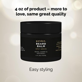 Golden Grooming Beard Balm | Unique Masculine Scent | Shea Butter for Beard Growth | Tames, Moisturizes & Styles – Spicy Grove, 4oz