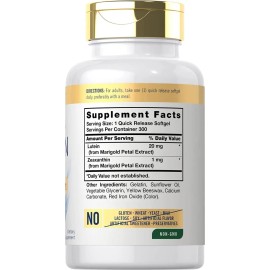 Luteina + Zeaxantina Salud Ocular Vista Ojos 300 Caps 20 Mg Sabor Sin sabor