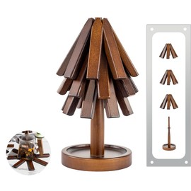 Sansnow Wooden Tree Shape Trivet Set, Bamboo Trivet Set with Organizer Rack Coaster Home Decor, Creative Housewarming Gift，Brown