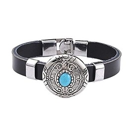 Leather Bracelet with Turquoise Stone on Round Concho Biker Western Country Indian, 20 centimetres, Faux Leather