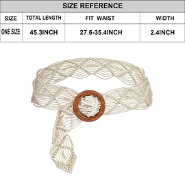 ILuvatar Women's Bohemian Style Rope Braid Waist Belt U33, Off White-54, 115CM