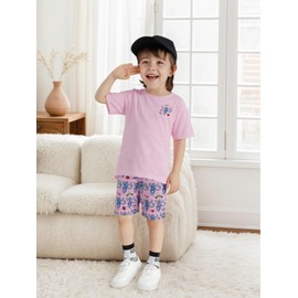 Zuafy Clothes Set Y2k 2 Piece Summer Outfit Monkey Beach Vaction Shorts Set Preppy for Birthday Gift Pink